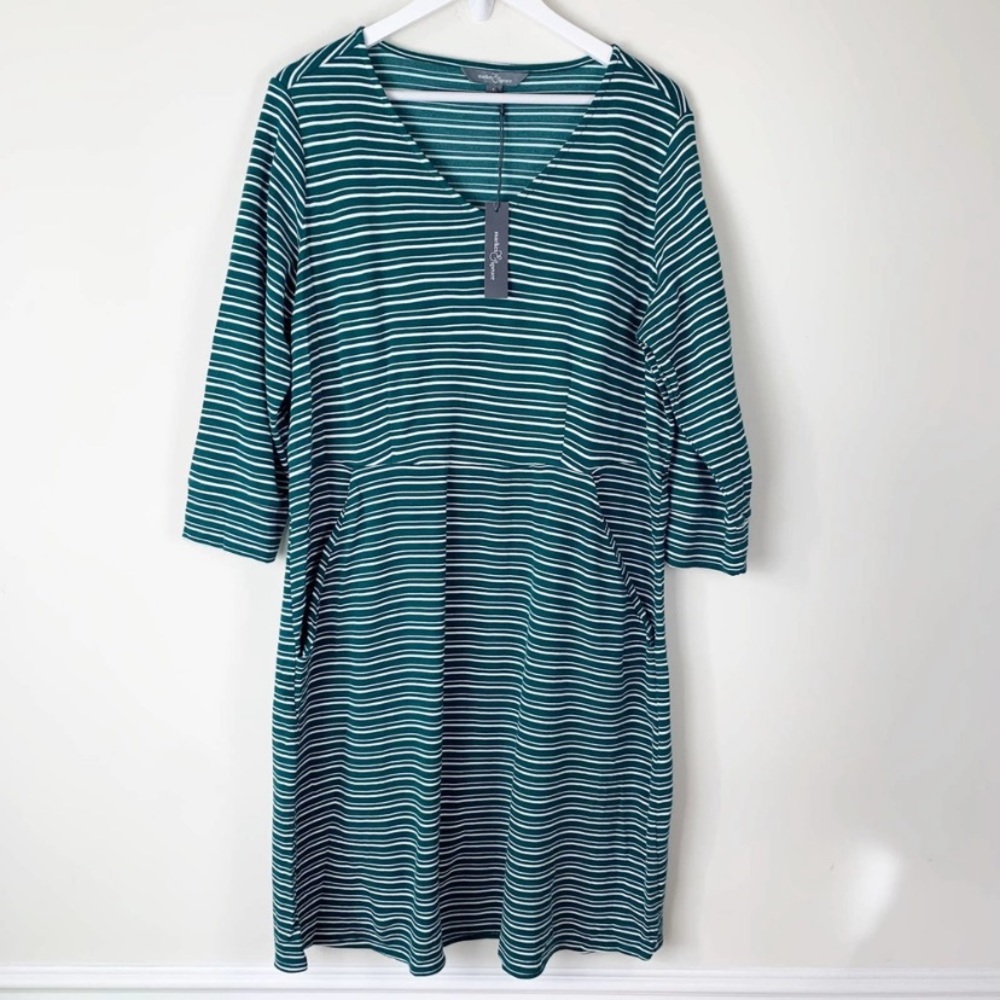 Market & Spruce Dress NWT 1X StitchFix Green Striped Stretch Fit & Flare Pockets